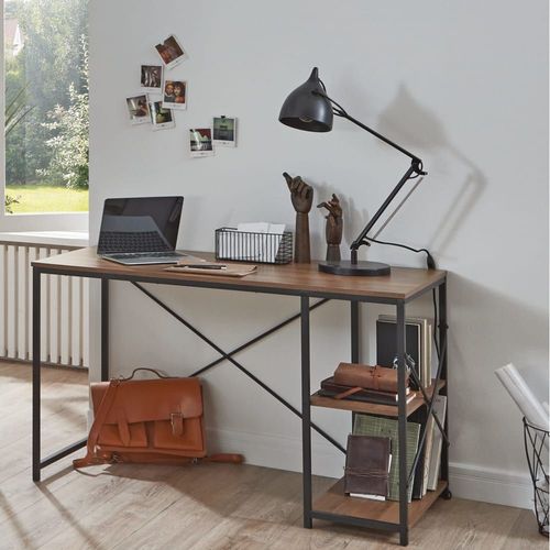 Bureau 2 Niches Effet Bois Foncé Et En Métal Noir Laqué