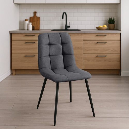 Chaise De Salle À Manger Avec Pieds En Métal En Tissu Gris Foncé