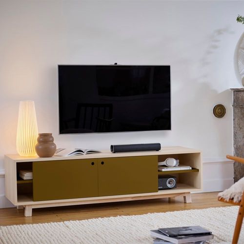 Meuble Tv 2 Portes Coulissantes 120 Cm, En Frêne