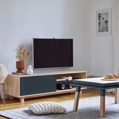 Meuble Tv 1 Porte Coulissante 140 Cm, En Frêne