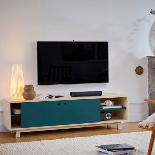 Meuble Tv 2 Portes Coulissantes 120 Cm, En Frêne
