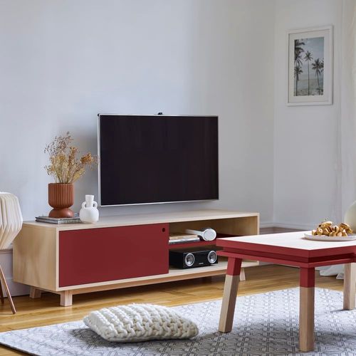 Meuble Tv 1 Porte Coulissante 140 Cm, En Frêne