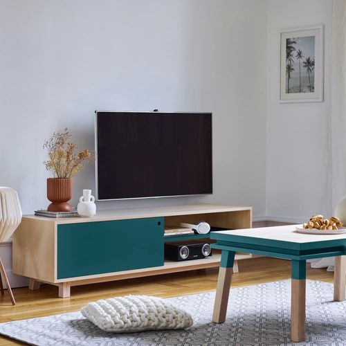 Meuble Tv 1 Porte Coulissante 100 Cm, En Frêne