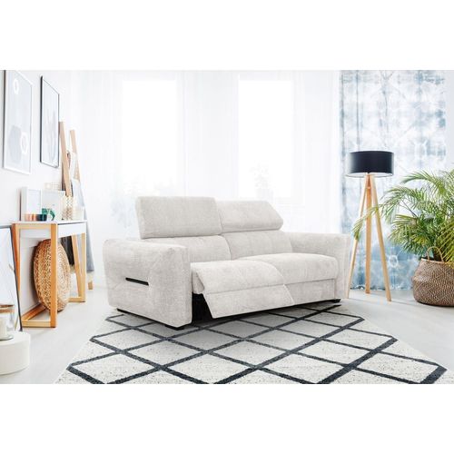 Canapé Droit 3 Places Avec 2 Relax Électriques Tissu Écru