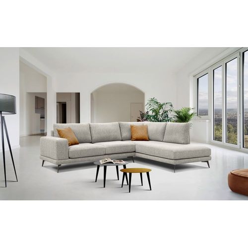 Canapé D'angle Droit 5 Places Tissu Beige