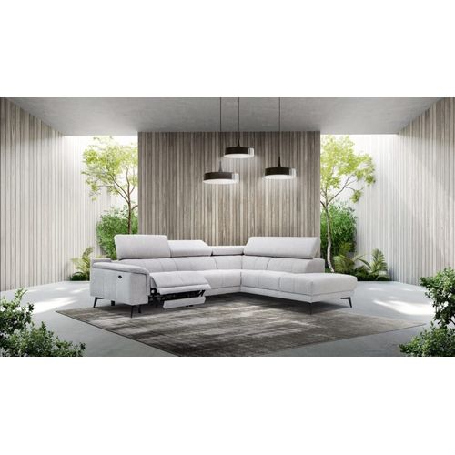 Canapé D'angle 5 Places Avec Un Relax Électrique Tissu Gris Perle