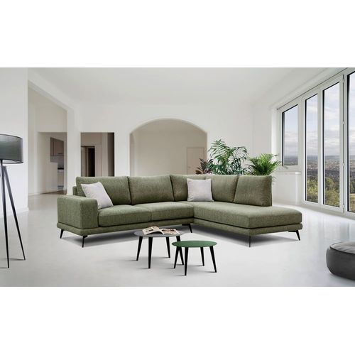 Canapé D'angle Droit 5 Places Tissu Vert