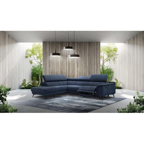 Canapé D'angle 5 Places Avec Un Relax Électrique Tissu Bleu Foncé