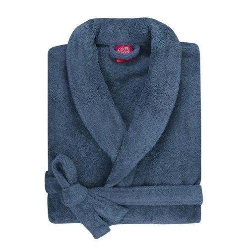 Peignoir Col Châle En Coton Bio Taille Xl Bleu Indigo