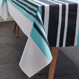 Nappe En Coton Enduit Acrylique Bleu Ronde 160 Cm
