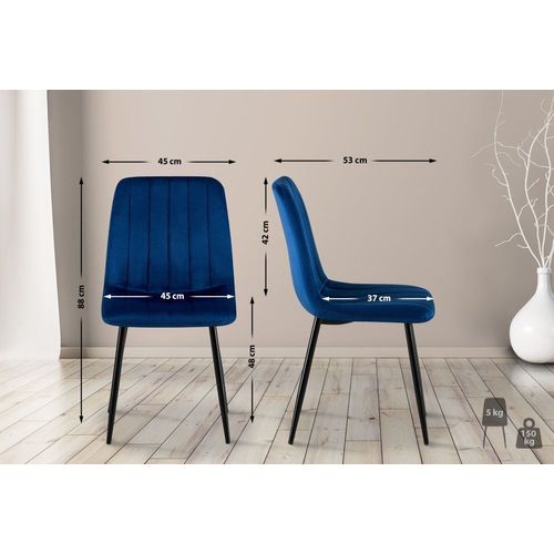 Chaise De Salle À Manger Avec Pieds Métal Assise En Velours Bleu