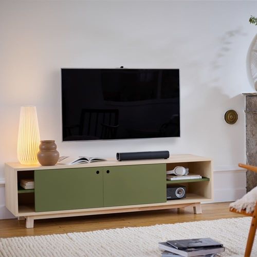 Meuble Tv 2 Portes Coulissantes 120 Cm, En Frêne
