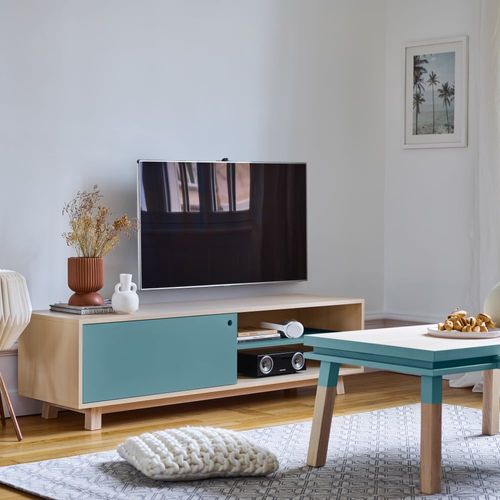 Meuble Tv 1 Porte Coulissante 100 Cm, En Frêne