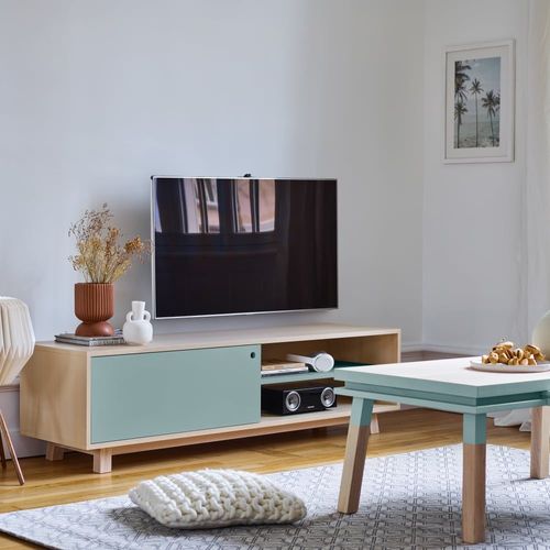 Meuble Tv 1 Porte Coulissante 140 Cm, En Frêne