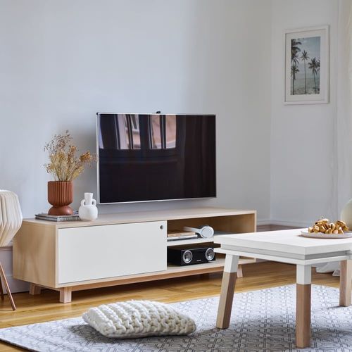 Meuble Tv 1 Porte Coulissante 100 Cm, En Frêne