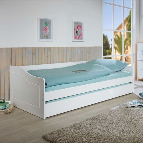 Lit Gigogne En Bois Massif Blanc Avec Sommier Inclus 90x190