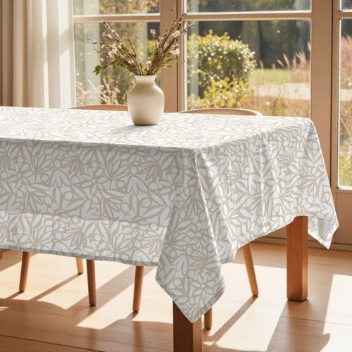 Nappe Enduite Anti-Taches En Coton Beige 155x155 Cm