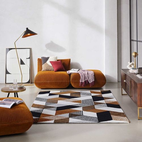 Tapis Fait Main À Poil Ras Motif Coloré Marron Gris 70x140