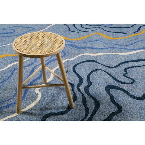 Tapis Fait Main Motif Abstrait Bleu 140x200