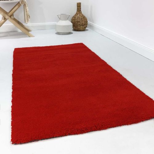 Tapis À Poil Court Pure Laine Vierge Rouge 170x240