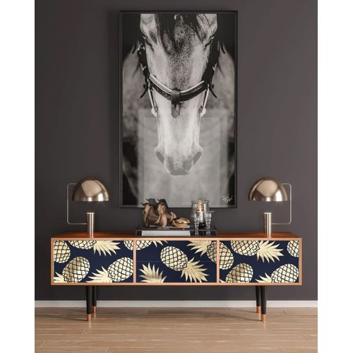 Meuble Tv Bleu Et Jaune 2 Tiroirs Et 2 Portes L 170 Cm