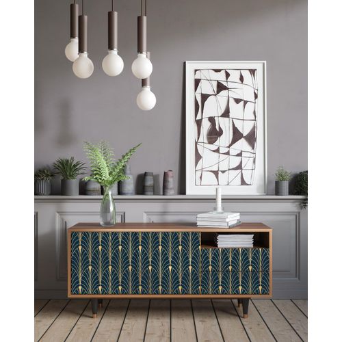Meuble Tv Bleu Et Jaune 2 Tiroirs Et 2 Portes L 125 Cm
