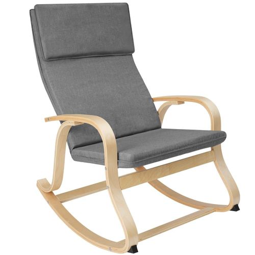 Fauteuil À Bascule Cadre Bois Rembourrage Épais Et Coussin Gris Clair