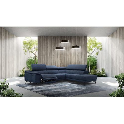 Canapé D'angle 5 Places Avec Un Relax Électrique Tissu Bleu Foncé