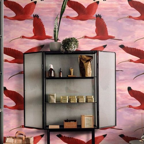 Papier Peint Rose Oiseaux,papier écologique fin,200x280cm,8 feuilles