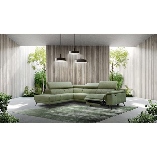 Canapé D'angle 5 Places Avec Un Relax Électrique Tissu Vert Olive