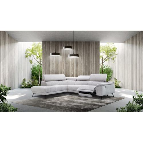 Canapé D'angle 5 Places Avec Un Relax Électrique Tissu Gris Perle