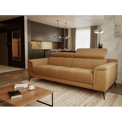 Canapé Droit Xxl 3 Places Tissu Jaune Miel