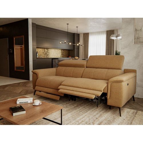 Canapé Droit 3 Places Xxl Avec 2 Relax Électriques Tissu Orange