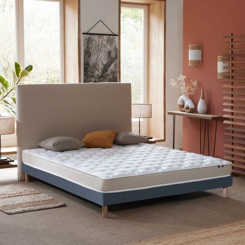 Ensemble matelas accueil latex 3 zones sommier bleu 140x190