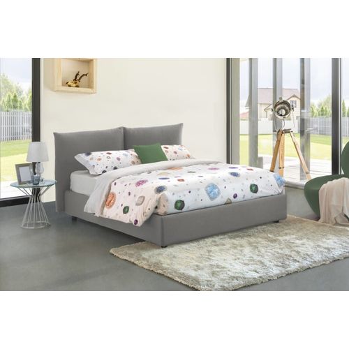 Lit Double En Tissu Gris 160x190 Cm