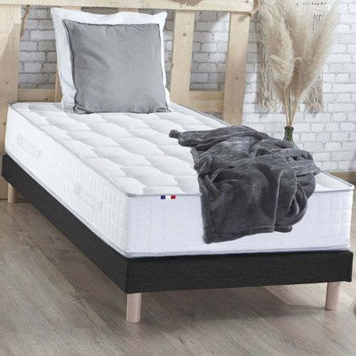 Ensemble matelas ressorts + mémoire de forme sommier 90x190 noir