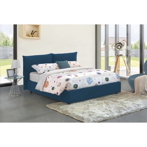 Lit Double En Tissu Bleu 160x190 Cm