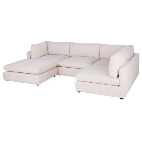 Canapé D'angle Droit 5/6 Places En Textile Chenille Beige