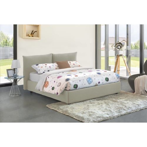 Lit Double En Tissu Beige 160x190 Cm