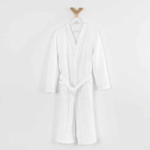 Peignoir Nid D'abeille En Coton Blanc L