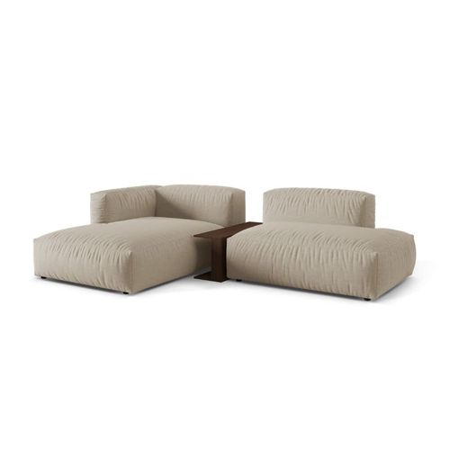 Canapé D'angle Gauche Modulaire 2 Places Tissu Structurel Beige Clair