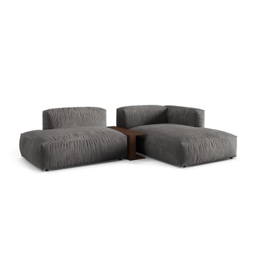 Canapé D'angle Droit Modulaire 2 Places En Velours Gris