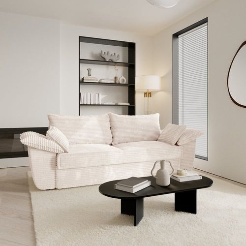 Canapé 3 Places Velours Côtelé Xxl Crème 230cm