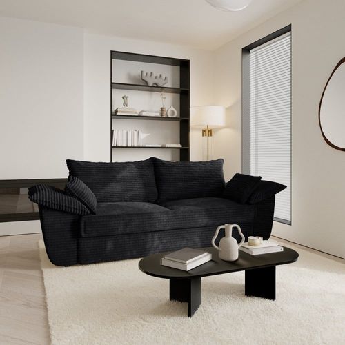 Canapé 3 Places Velours Côtelé Xxl Noir 230cm