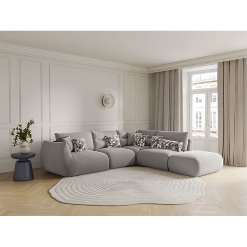 Canapé D'angle Droit Modulable 7 Places Tissu Structurel Gris Clair