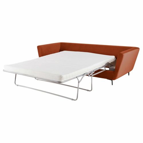 Canapé Convertible 3 Places En Velours Coloris Rouille, Matelas 10 Cm