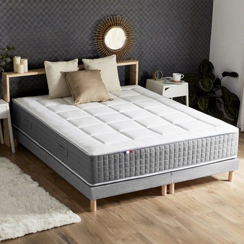 Ensemble matelas ressort 7 zones sommier gris 180x200
