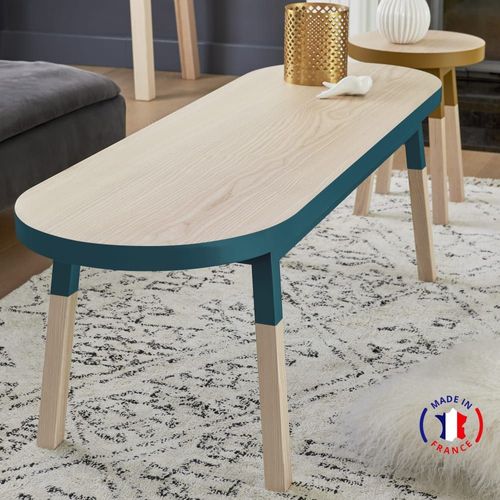 Table Basse Banc 140 Cm, 100% Frêne Massif Bleu Frehel