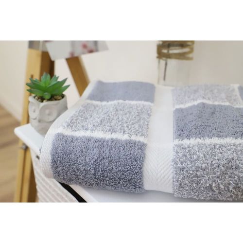 Serviette De Toilette Éponge Carreaux En Coton Gris 50x100 Cm
