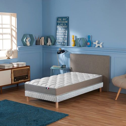 Ensemble matelas mémoire de forme sommier blanc 90x200